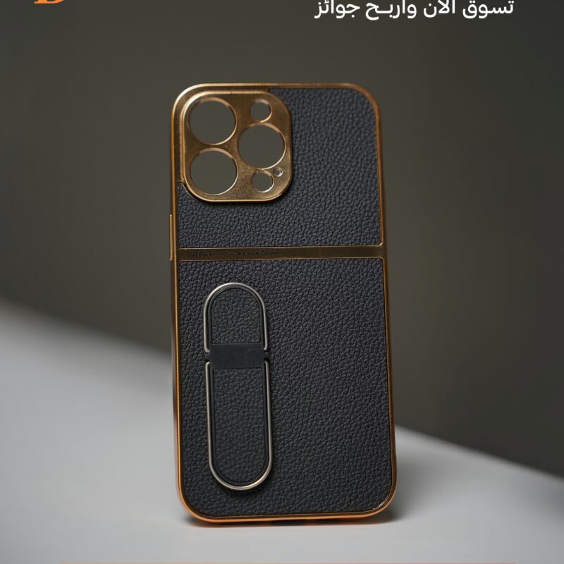 Iphone 12 Pro Max Leather Black and Gold Case